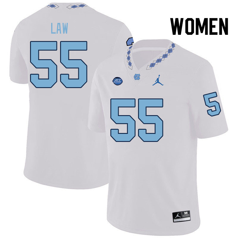 Women #55 Cade Law North Carolina Tar Heels College Football Jerseys Stitched Sale-White